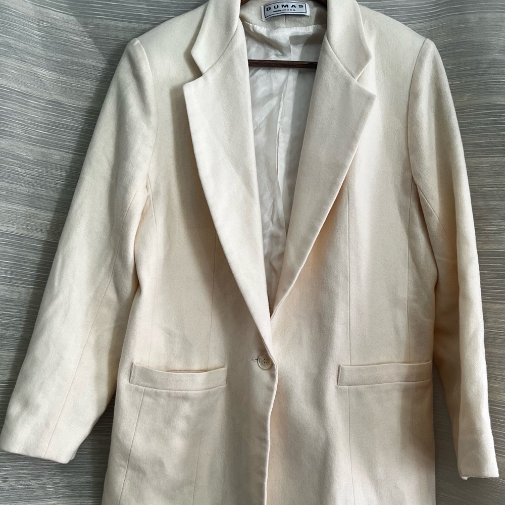Vintage Ivory Wool Blazer | Made in USA | Minimalist 80s–90s Jacket - Picture 2 of 9